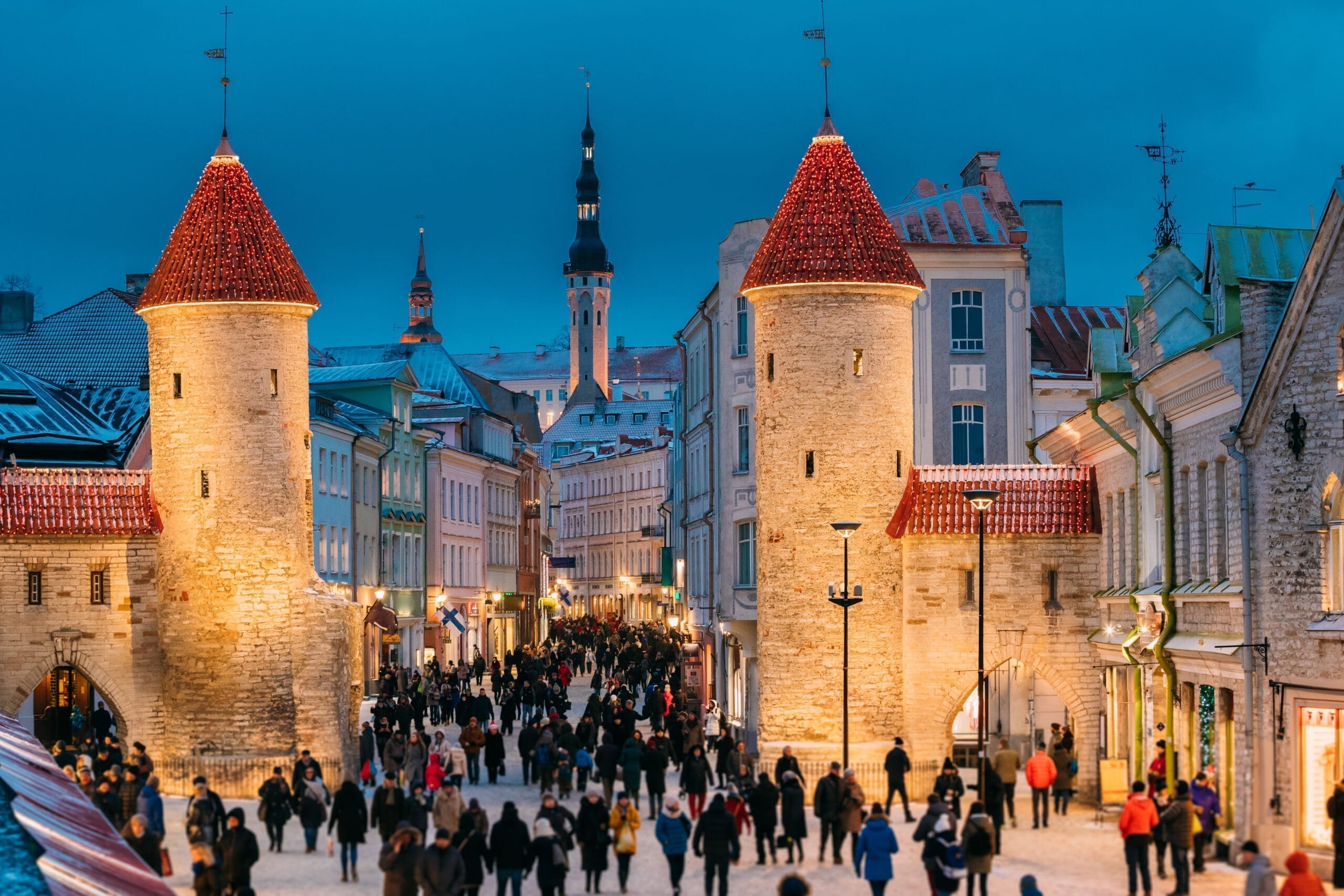 Tallinn, Estonia. People Walking Near Famous Landmark Viru Gate Sightseeing tours in Tallinn with IBG Travel
